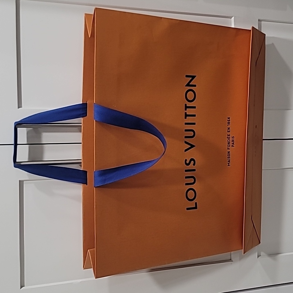 Louis Vuitton Bold Orange Tote with Blue Handles Shoping Bag W 21" H 19" ×W 4,75